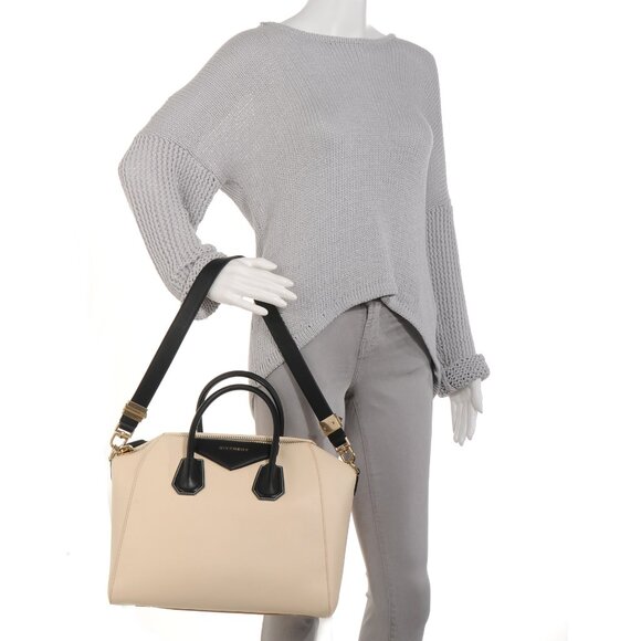 Givenchy Antigona Tri Color Cream Black Silver Top Zip Shoulder Bag Tote Duffle - Picture 3 of 12